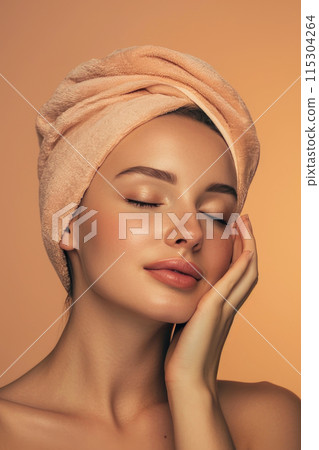 Soft Radiance: Cosmetic Bliss in a Peachy Evening Setting 115304264