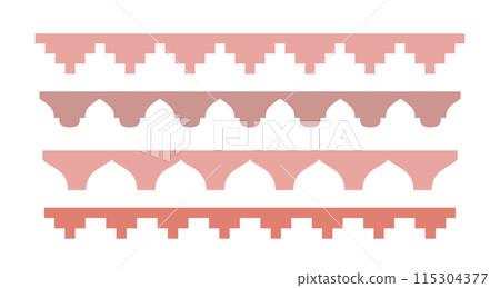 Arabic abstract borders. Simple boho roof lines. Moroccan arch shape. Vector illustrations. 115304377
