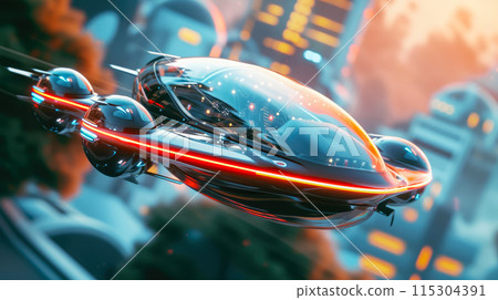 Sleek Urban Transport: Futuristic Flying Car Detail Sleek Urban Transport: Futuristic Flying Car Detail 115304391