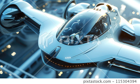 Futuristic Mobility: Detailed Shot of Flying Car Prototype 115304394