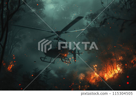 Firestorm Ablaze: Helicopter Battling Forest Flames 115304505