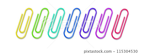 Paper clips clamp. Colour cartoon office paperclip. Paper clip icon attached attach document or file. Vector Paper clips clamp. Colour cartoon office paperclip. Paper clip icon attached attach document or file. Vector 115304530
