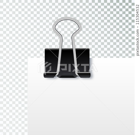 Set of paper clip with black binder on white background. Vector 115304532