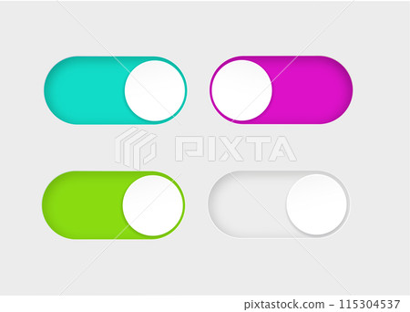 On and Off toggle switch buttons. Material design switch buttons set. Vector On and Off toggle switch buttons. Material design switch buttons set. Vector 115304537