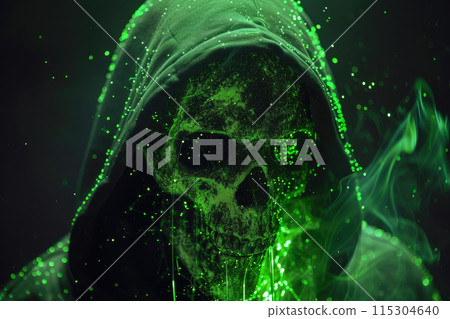 Sinister Sparks: Dark Gothic Hoodie with Electric Green Skull 115304640