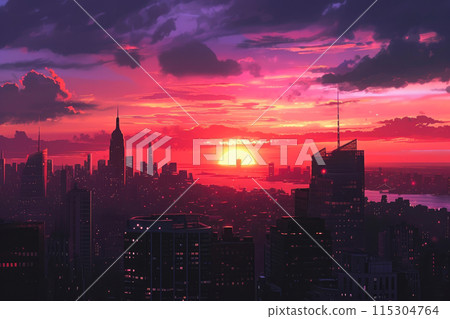 Mesmerizing Urban Sunset: New York City Comic Landscape 115304764