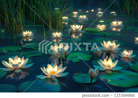 Glowing Pond: Water Lily Haven 115304900