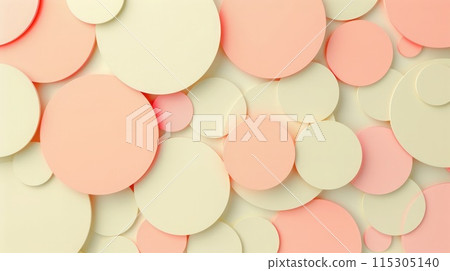 High resolution soothing pastel 3D geometric pattern with overlapping circles, pale yellow and coral, soft shadows. 3D geometric pattern 115305140
