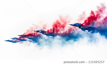 Skyward Tribute: Air Force Flyover with Vibrant Smoke Trails 115305257