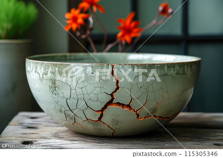 Golden Threads: Kintsugi Restored Stoneware Bowl 115305346