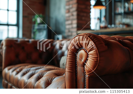 Sleek Sophistication: Neo-Industrial Sofa Close-up Sleek Sophistication: Neo-Industrial Sofa Close-up 115305413