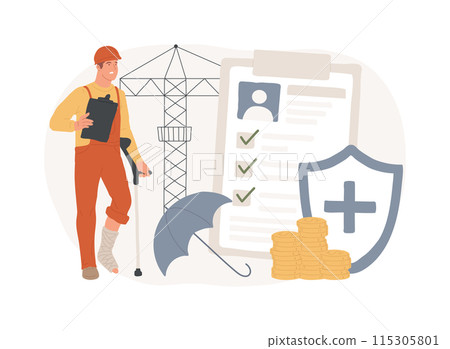 Occupational accident insurance isolated concept vector illustration. 115305801