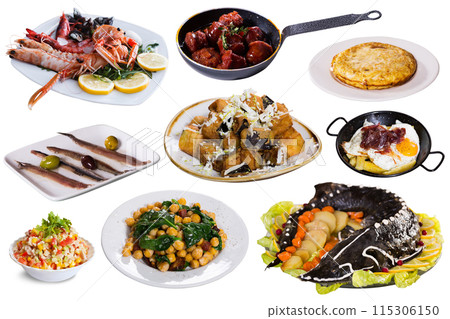 Collage of dishes isolated 115306150