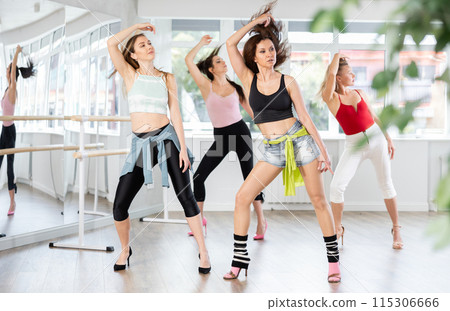 Group of women dancing high heels in studio 115306666