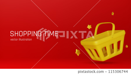 Set of 3d realistic red plastic shopping cart isolated on white background. Vector illustration 115306744