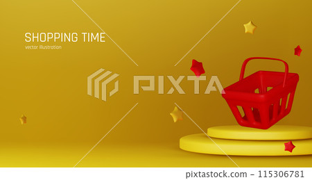 3d basket shopping with price tags for online shopping and supermarket concept. 3d basket products icon and promotion tag. Shopping bag for buy, sale, discount. 3d vector icon illustration 3d basket shopping with price tags for online shopping and supermarket concept. 3d basket products icon and promotion tag. Shopping bag for buy, sale, discount. 3d vector icon illustration 115306781