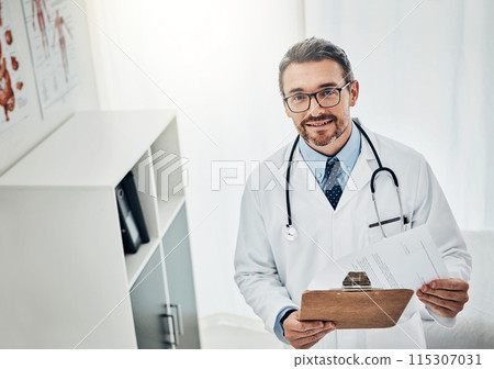 Portrait, man or doctor in clinic with clipboard, healthcare and confidence with hospital schedule. Admin, paperwork and medical professional with document, chart or application for health insurance Portrait, man or doctor in clinic with clipboard, healthcare and confidence with hospital schedule. Admin, paperwork and medical professional with document, chart or application for health insurance 115307031