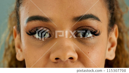 Closeup, eyes and woman with optometry, face and glaucoma exam with optical assessment. Portrait, vision and model with wellness or ophthalmology with healthy eyesight, lashes or person with eye care Closeup, eyes and woman with optometry, face and glaucoma exam with optical assessment. Portrait, vision and model with wellness or ophthalmology with healthy eyesight, lashes or person with eye care 115307708
