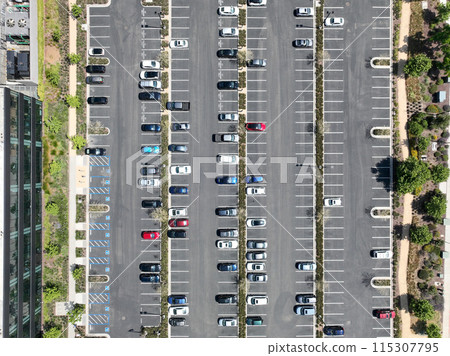 Aerial view of open car parking lot 115307795
