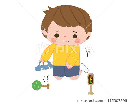 Boy playing while holding in the toilet 115307896