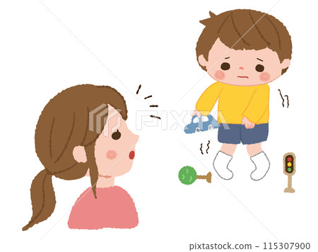 A mother notices her child holding in the toilet 115307900