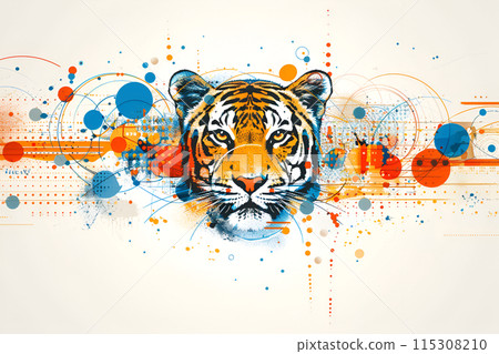 Logo Portrait of a tiger on a colorful background, illustration  115308210