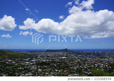 Diamondhead and the city of Honolulu on Oahu on a nice day 115308534