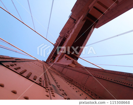 Upward perspective of Art Deco Tower and supporting cables 115308668