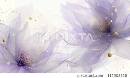 Ethereal Abstract Floral Art, Purple and Gold Petals, Modern Decorative Design for Wall Art, Prints 115308856
