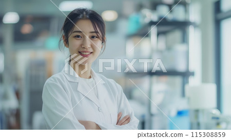 Young Female Doctor Smiling in Modern Laboratory Setting, Medical Professional, Healthcare Worker, Scientific Research Environment Young Female Doctor Smiling in Modern Laboratory Setting, Medical Professional, Healthcare Worker, Scientific Research Environment 115308859