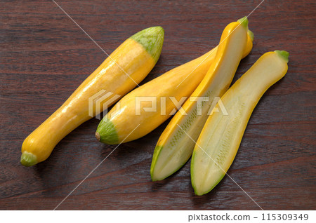Zephyr zucchini, an Italian summer vegetable Zephyr zucchini, an Italian summer vegetable 115309349