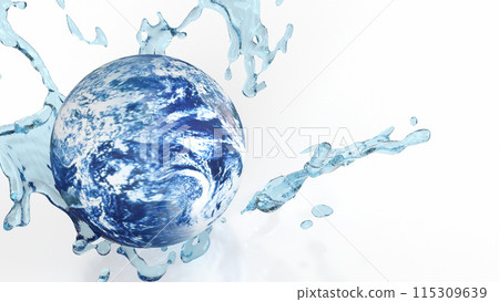 The world and water splash image 3d rendering. The world and water splash image 3d rendering. 115309639