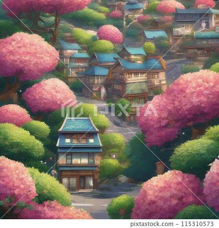 A village where hydrangeas bloom 115310573