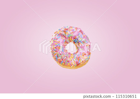 Delicious donut with a colorful sprinkle decoration Delicious donut with a colorful sprinkle decoration 115310651