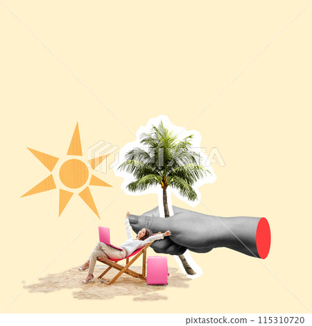 Portrait Asian woman with a laptop relaxing on the beach chair 115310720