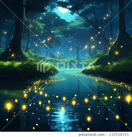 充滿螢火蟲的森林和河流 115310721