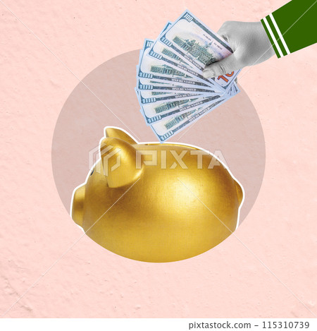 Savings concept with piggy bank and cash Savings concept with piggy bank and cash 115310739