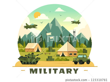 Vector Illustration of Military Army Forces featuring Soldiers, Weapons, Tanks, and Heavy Protective Equipment in a Flat Style Cartoon Background Vector Illustration of Military Army Forces featuring Soldiers, Weapons, Tanks, and Heavy Protective Equipment in a Flat Style Cartoon Background 115310781