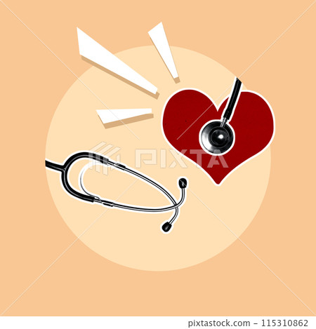 A heart and stethoscope are shown together A heart and stethoscope are shown together 115310862