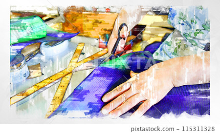 sketch sketch style sew needle thread kimono Japanese sewing hand sewing sewing handmade 115311328