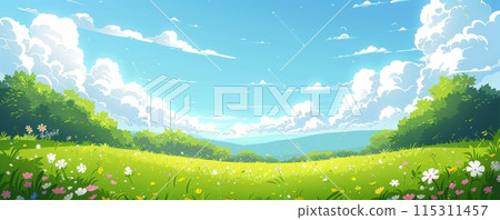 沐浴在春天陽光下的草地的插圖 115311457