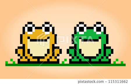 8 bit pixel frog. Animals in vector illustrations for cross stitches and game assets. 8 bit pixel frog. Animals in vector illustrations for cross stitches and game assets. 115311662