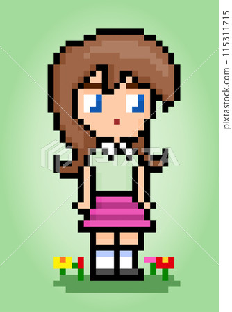 8 bit pixel of the cute girl characters. Cartoon women in vector illustrations. 8 bit pixel of the cute girl characters. Cartoon women in vector illustrations. 115311715