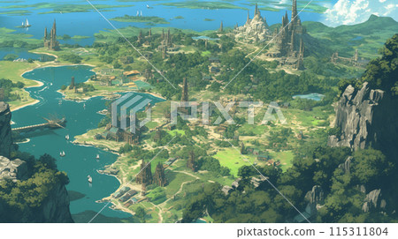 Fantasy ancient ruins and peninsula 115311804