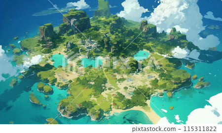 Aerial view of the ocean and deserted islands 115311822