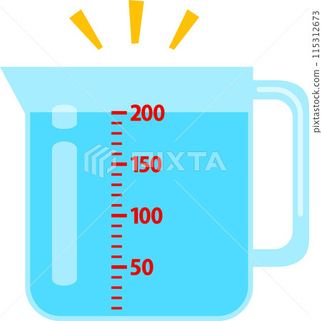 Measuring cup filled with water up to the 200 mark 115312673