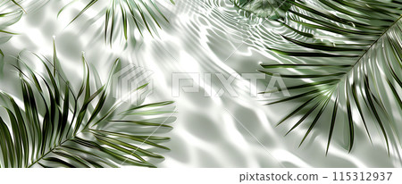 A natural pattern created by tropical leaves, light and shadow, and a sparkling water surface. 115312937