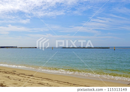 從兵庫縣神戶市須磨區須磨海濱公園的須磨海濱公園的防波堤上眺望大海 115313149