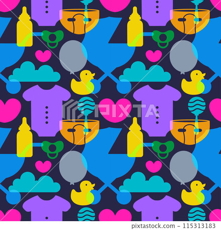 Baby Seamless Pattern Design, A Set of Simple Decorative Elements in a Hand Drawn on Style Cartoon Flat Illustration Template Baby Seamless Pattern Design, A Set of Simple Decorative Elements in a Hand Drawn on Style Cartoon Flat Illustration Template 115313183