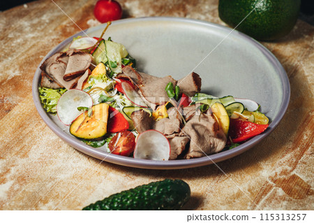 Rustic Feast on Wood Table 115313257